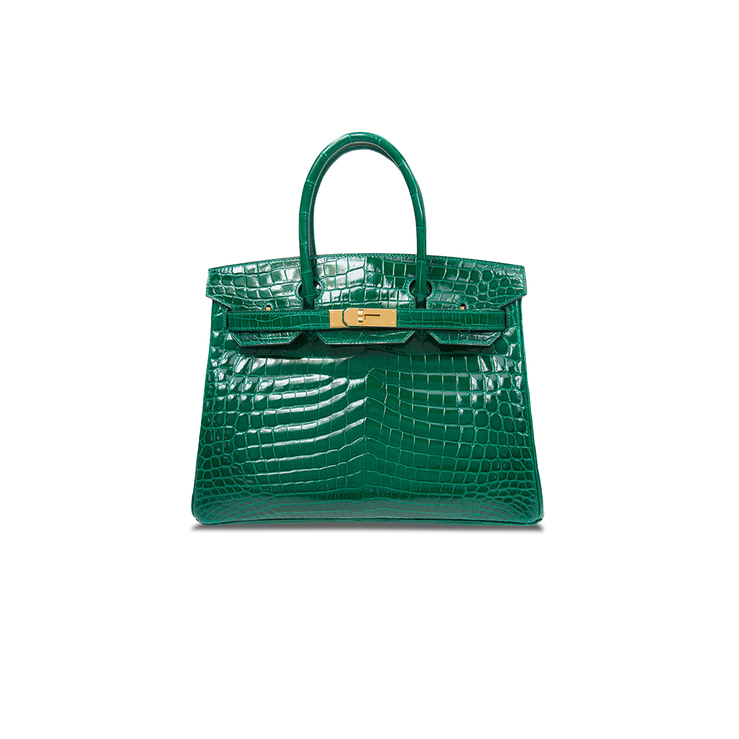 H**mes master birkin 30 crocodile leather emerald green gold buckle h041367ck46 (30*22*16cm)
